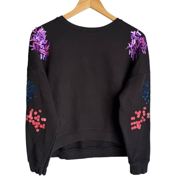 Justice Girls Black Crewneck Sweatshirt With Multicolor Sequin Detail Size 18/20 - Picture 1 of 7
